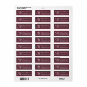 Classic Burgundy White - Aangepast monogram adres Etiket (Full Sheet)