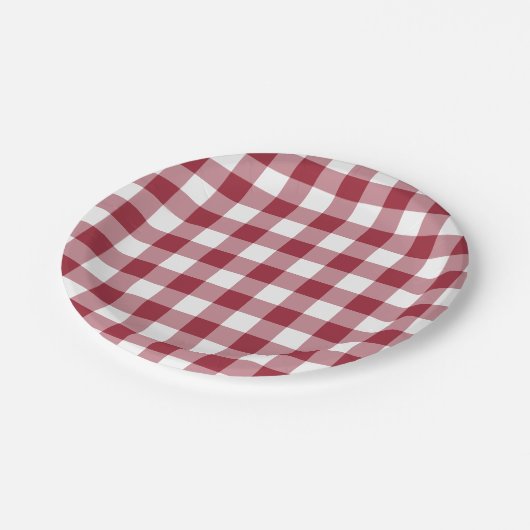 Classic Burgundy White Gingham Pset Pattern Papieren Bordje (Gekanteld)