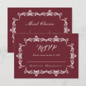 Classic Burgundy Wine Ornately Framed Wedding RSVP Kaartje (Voorkant / Achterkant)