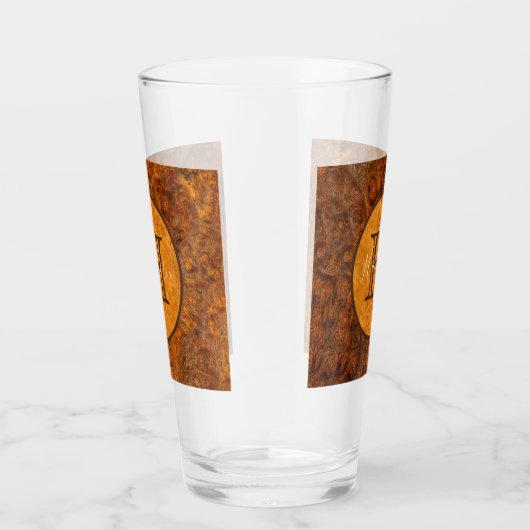 Classic Burl Wood Tone Round Monogram Glas (Rechts)
