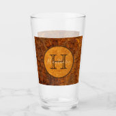 Classic Burl Wood Tone Round Monogram Glas (Voorkant)