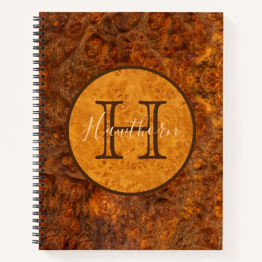 Classic Burl Wood Tone Round Monogram Notitieboek (Voorkant)
