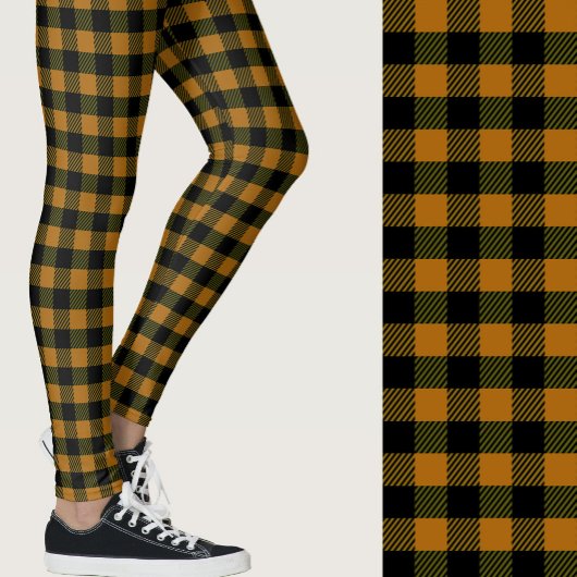 Classic burnt orange black buffalo plaid patterned leggings