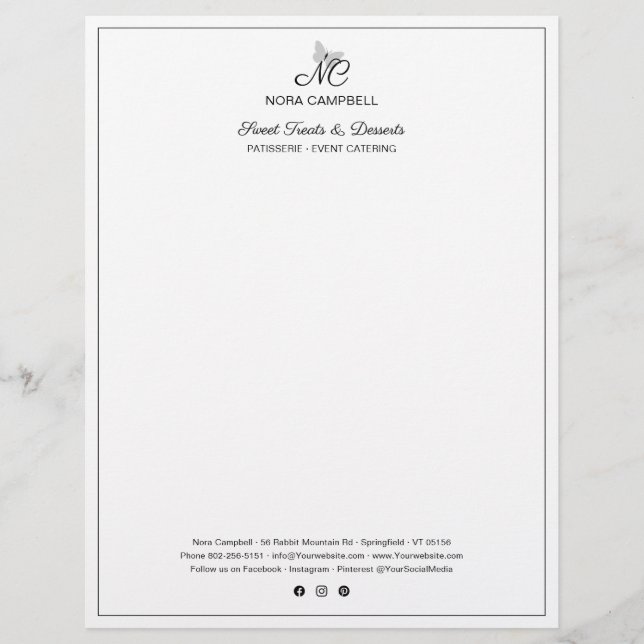 Classic Business Monogram Instagram Black Border Briefhoofd (Voorkant)