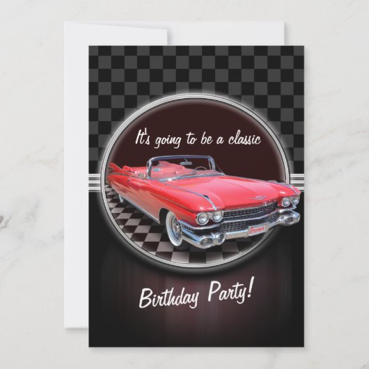 CLASSIC CADILLAC Verjaardagsfeestje Uitnodiging (Achterkant)