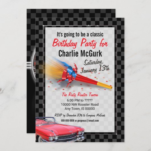 CLASSIC CADILLAC Verjaardagsfeestje Uitnodiging (Voorkant / Achterkant)