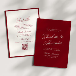 Classic Calligraphy Deep Red Old Money Wedding Kaart