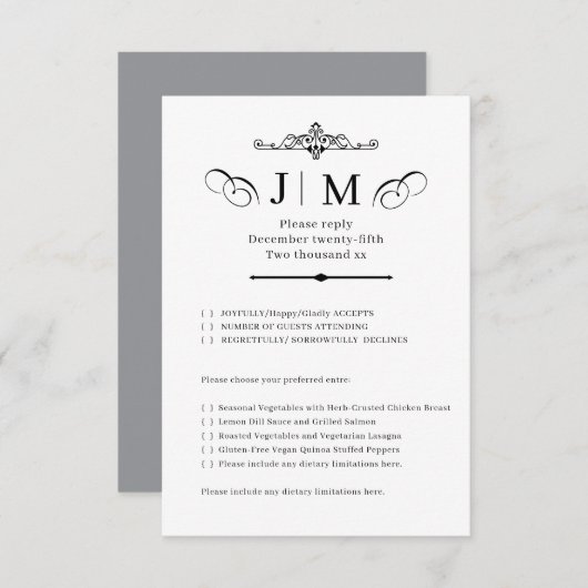 Classic Calligraphy Monogram Wedding RSVP (Voorkant / Achterkant)