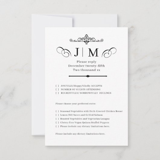 Classic Calligraphy Monogram Wedding RSVP Kaartje (Voorkant)