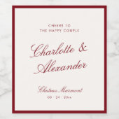 Classic Calligraphy Old Money Deep Red Wedding Wijn Etiket (Enkel label)