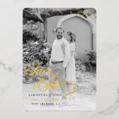 Classic Calligraphy Script Folie Save the Date Uitnodiging (Voorkant)