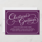 Classic Calligraphy Script Paarse Kerstparty Kaart