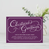 Classic Calligraphy Script Paarse Kerstparty Kaart