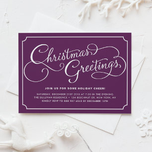 Classic Calligraphy Script Paarse Kerstparty Kaart