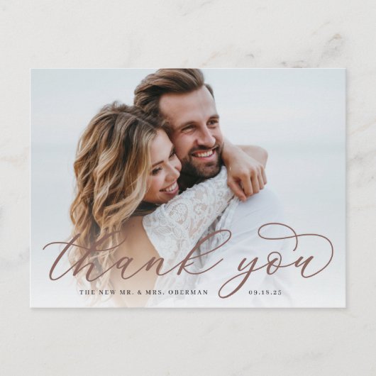 Classic Calligraphy Script Weddenfoto Hartelijk da Briefkaart (Voorkant)