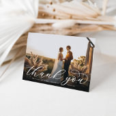 Classic Calligraphy Script Wedding Photo Folded Bedankkaart