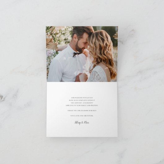 Classic Calligraphy Script Wedding Photo Folded Bedankkaart (Binnen)