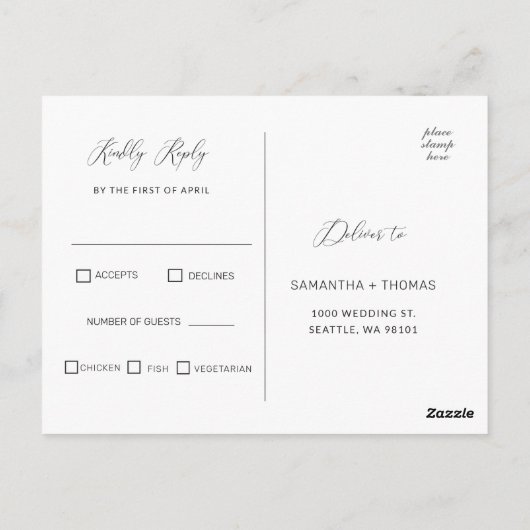 Classic Calligraphy Script Wedding RSVP Briefkaart (Achterkant)