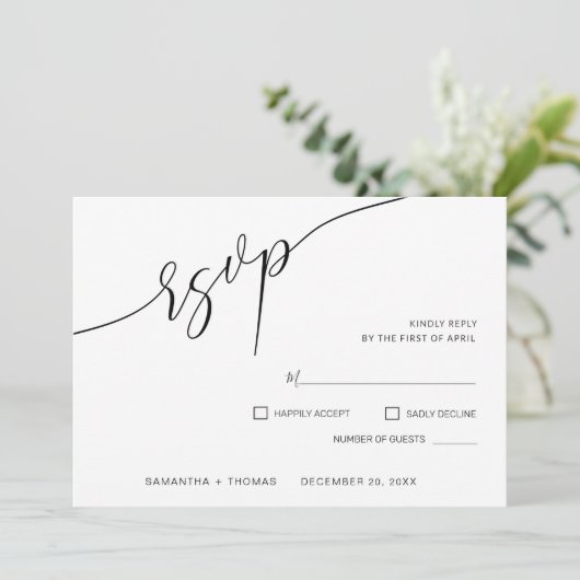 Classic Calligraphy Script Wedding RSVP Kaart (Staand voorkant)