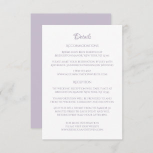 Classic Cameo Regency Paars Wedding Details Informatiekaartje