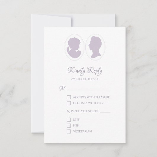 Classic cameo Regency Paars Wedding RSVP Kaartje (Voorkant)