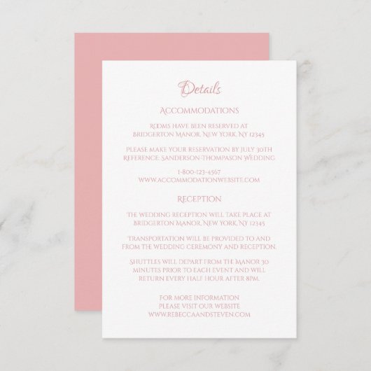 Classic cameo Regency Pink Wedding Details Informatiekaartje (Voorkant / Achterkant)