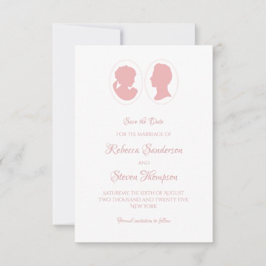 Classic cameo Regency Pink Wedding Save The Date (Voorkant)