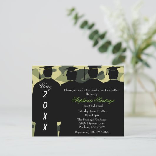 Classic Camo Elegant Afstuderen Invitation Kaart (Staand voorkant)