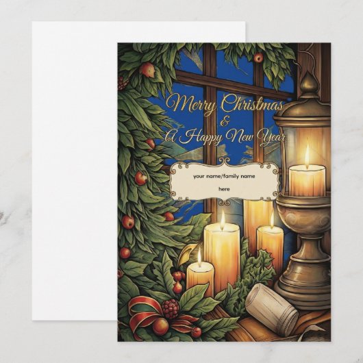 Classic Candlelight Personalized Christmas Card (Voorkant / Achterkant)