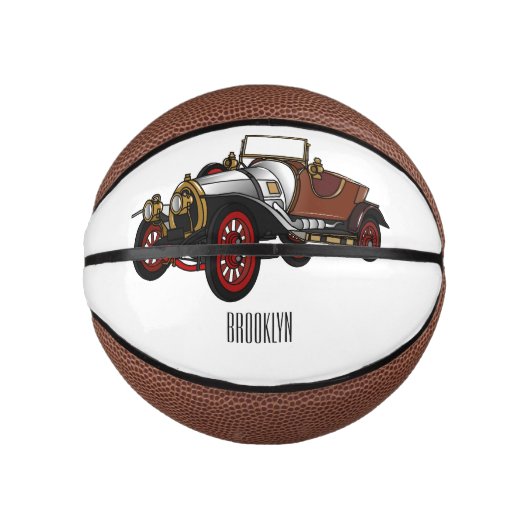 Classic car 1920 cartoon illustratie basketbal (Voorkant)