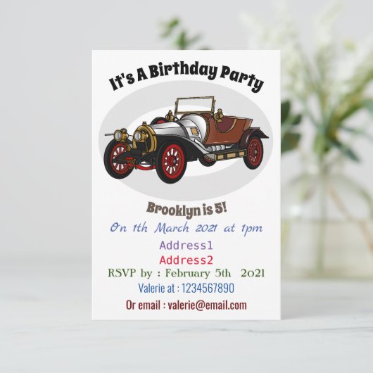 Classic car 1920 cartoon illustratie kaart (Staand voorkant)