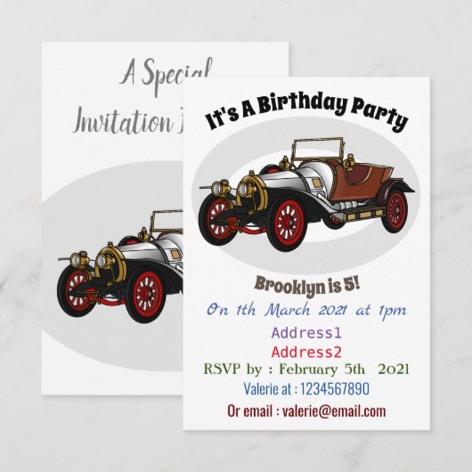 Classic car 1920 cartoon illustratie kaart (Voorkant / Achterkant)