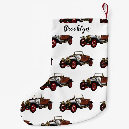 Classic car 1920 cartoon illustratie kleine kerstsok (Achterkant)