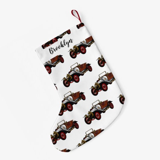 Classic car 1920 cartoon illustratie kleine kerstsok (Achterkant (Hangend))