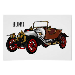 Classic car 1920 cartoon illustratie perfect poster