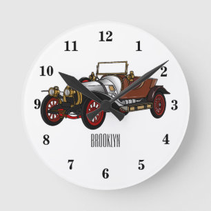 Classic car 1920 cartoon illustratie ronde klok