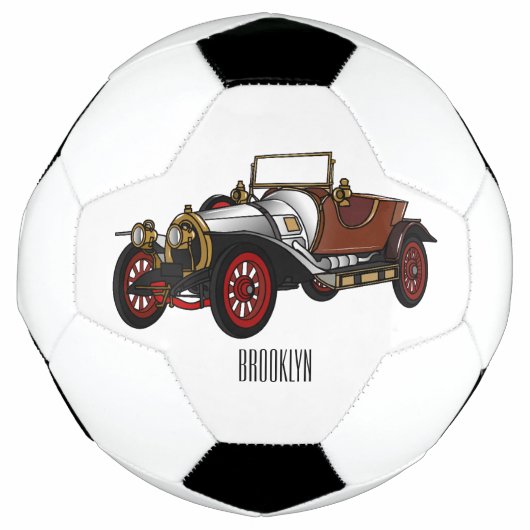 Classic car 1920 cartoon illustratie voetbal (Voorkant)