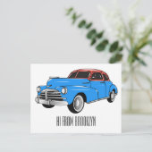 Classic car 1948 cartoon illustration briefkaart (Staand voorkant)