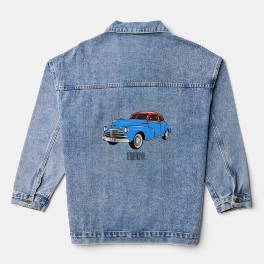 Classic car 1948 cartoon illustration denim jacket (Achterkant)