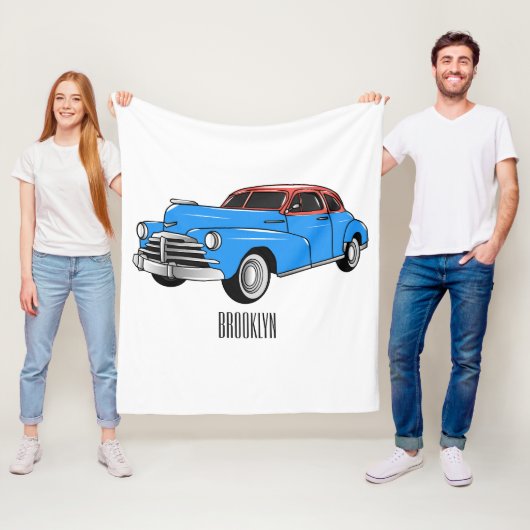 Classic car 1948 cartoon illustration fleece deken (In situ)