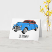 Classic car 1948 cartoon illustration kaart (Gele Bloem)