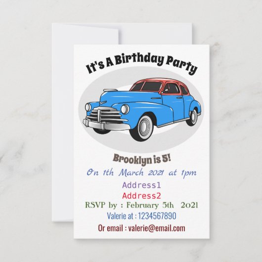 Classic car 1948 cartoon illustration kaart (Voorkant)