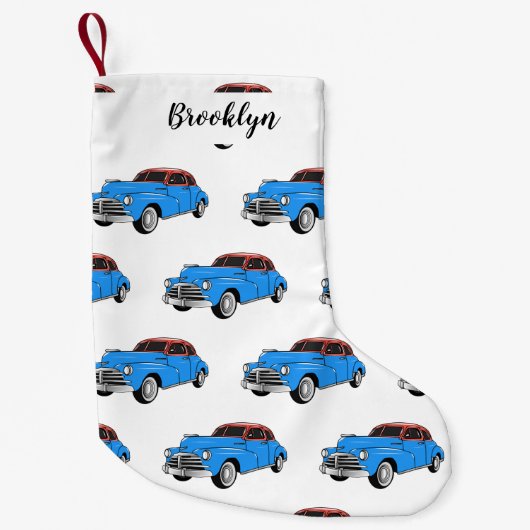 Classic car 1948 cartoon illustration kleine kerstsok (Voorkant)