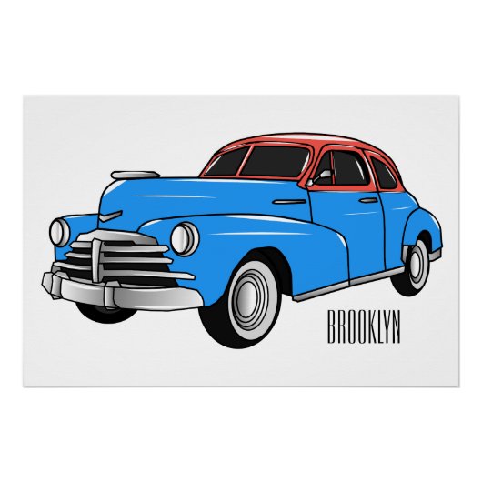Classic car 1948 cartoon illustration perfect poster (Voorkant)