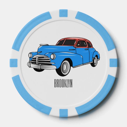 Classic car 1948 cartoon illustration poker chips (Voorkant)