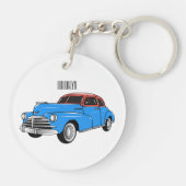 Classic car 1948 cartoon illustration sleutelhanger (Achterkant)