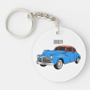 Classic car 1948 cartoon illustration sleutelhanger