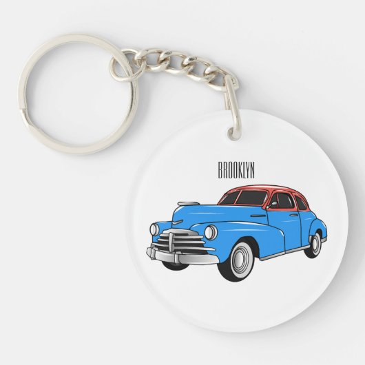 Classic car 1948 cartoon illustration sleutelhanger (Voorkant)