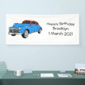 Classic car 1948 cartoon illustration spandoek (Beurs)