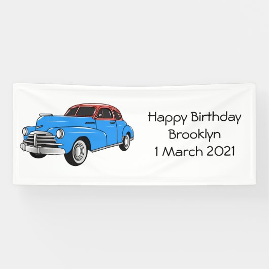 Classic car 1948 cartoon illustration spandoek (Horizontaal)